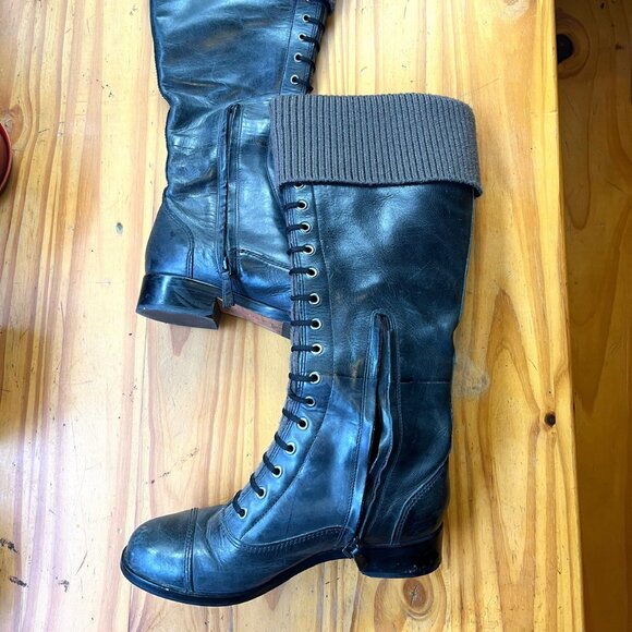 Cole Haan Nike Air Whitley Grey Leather Tall Lace Up Boots 8B - Picture 3 of 14